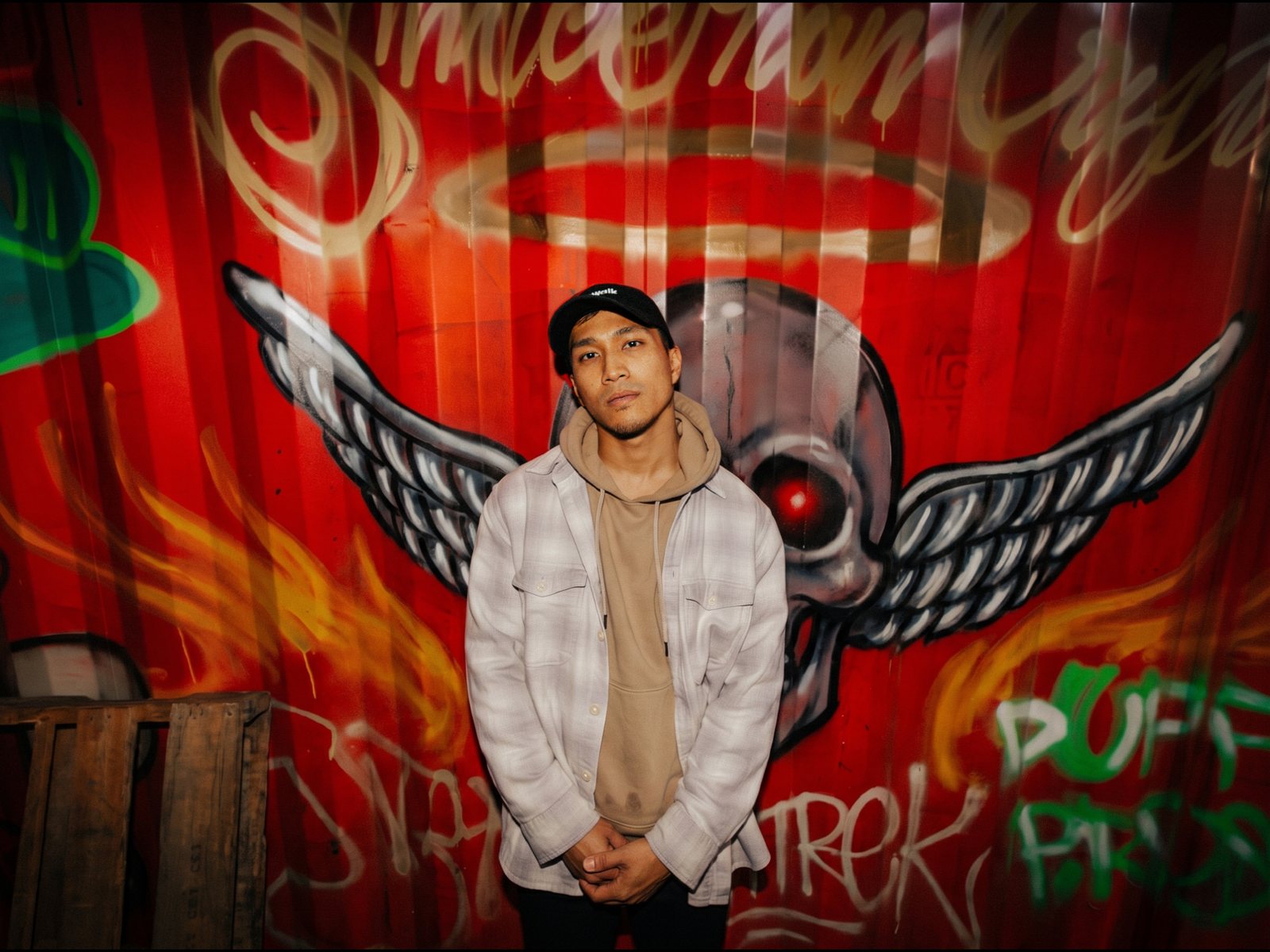 SAYMØRE in front of a graffiti wall